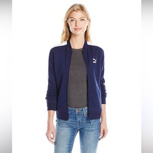 NWT Puma Blue & White Tricot Racing Stripe Logo Zip Front Track Jacket Size XL